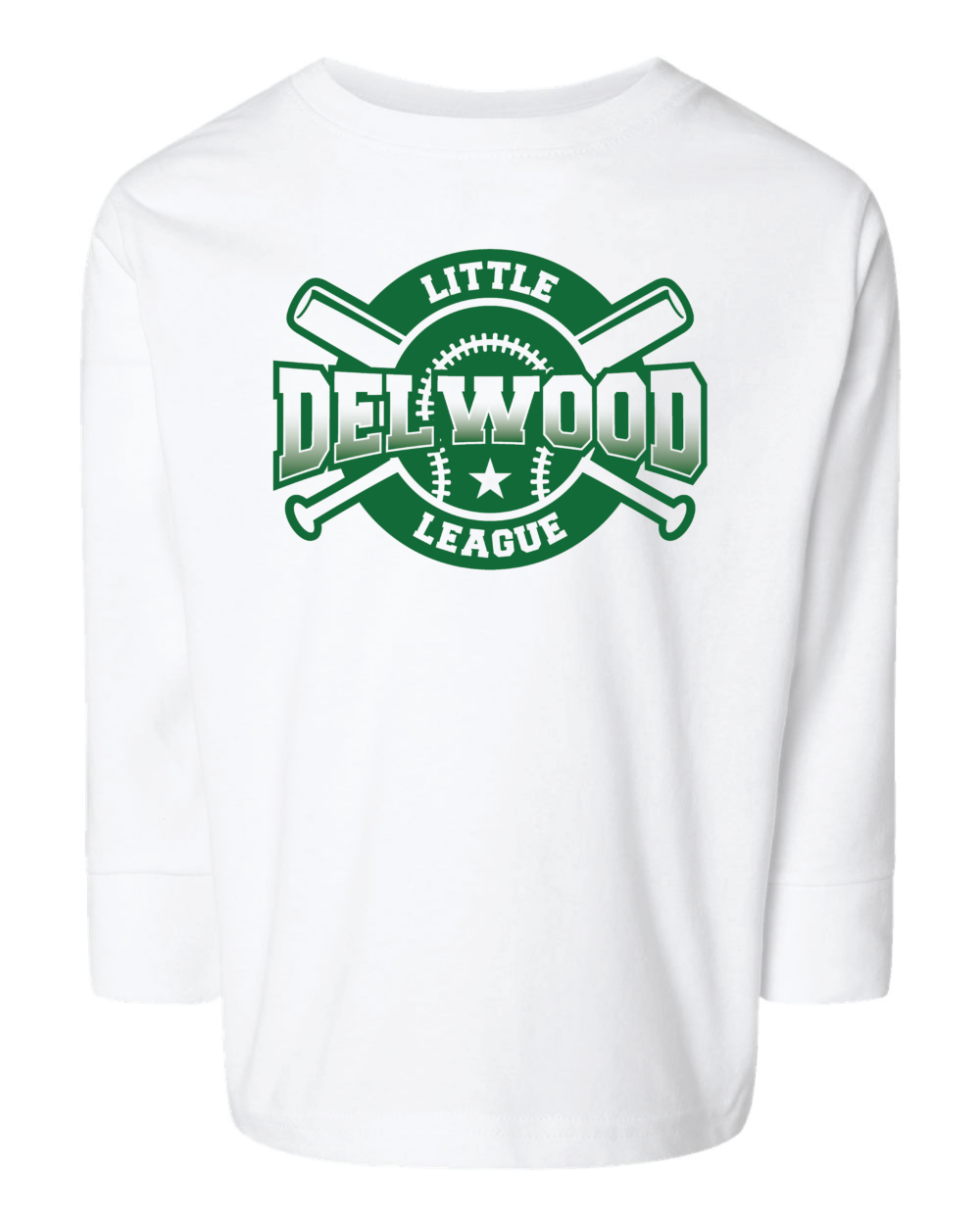Delwood Little League Toddler Rabbit Skins Fine Jersey Long Sleeve T-Shirt (3 Color Options) - Image 2