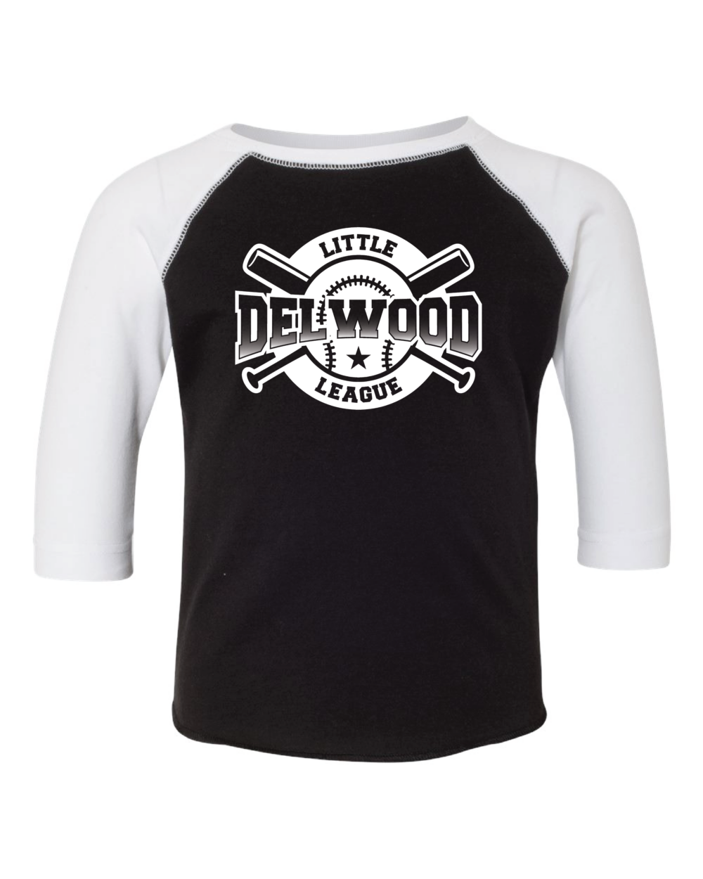 Delwood Little League Toddler Rabbit Skins Baseball Fine Jersey 3/4 Sleeve T-Shirt (3 Color Options) - Image 3
