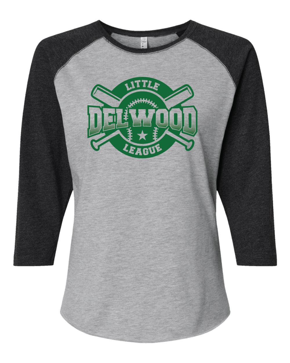 Delwood Little League Women's LAT Baseball Fine Jersey 3/4 Sleeve T-Shirt (3 Color Options) - Image 3