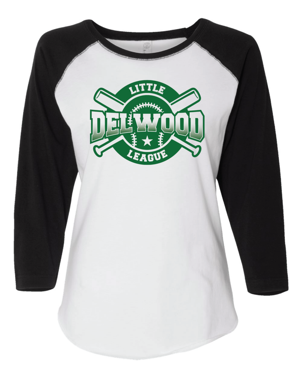 Delwood Little League Women's LAT Baseball Fine Jersey 3/4 Sleeve T-Shirt (3 Color Options)
