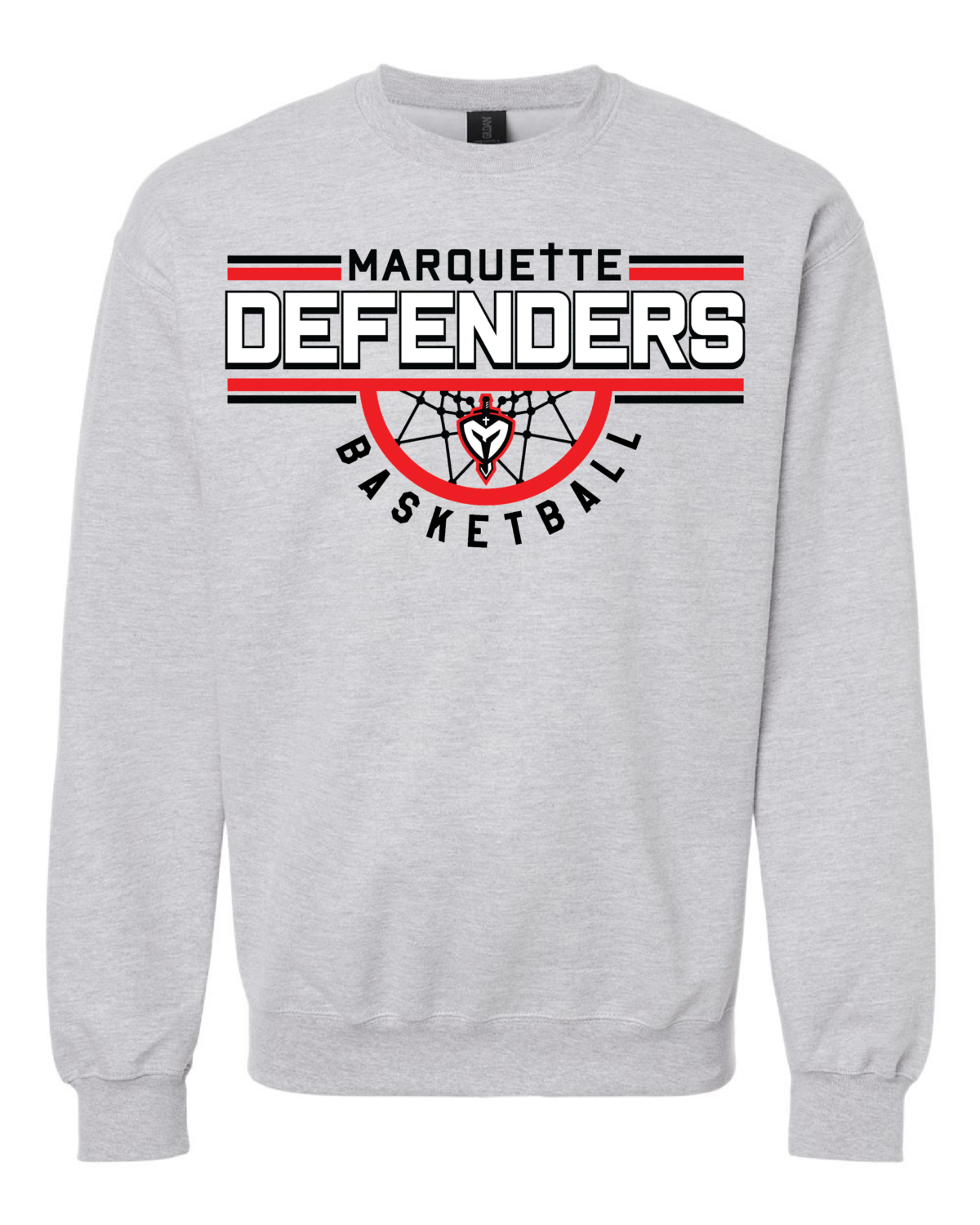2024 Marquette Catholic Defenders Boys Basketball Adult Gildan Softstyle Midweight Crewneck Sweatshirt 2 Color Options A and P Graphics Signs LLC