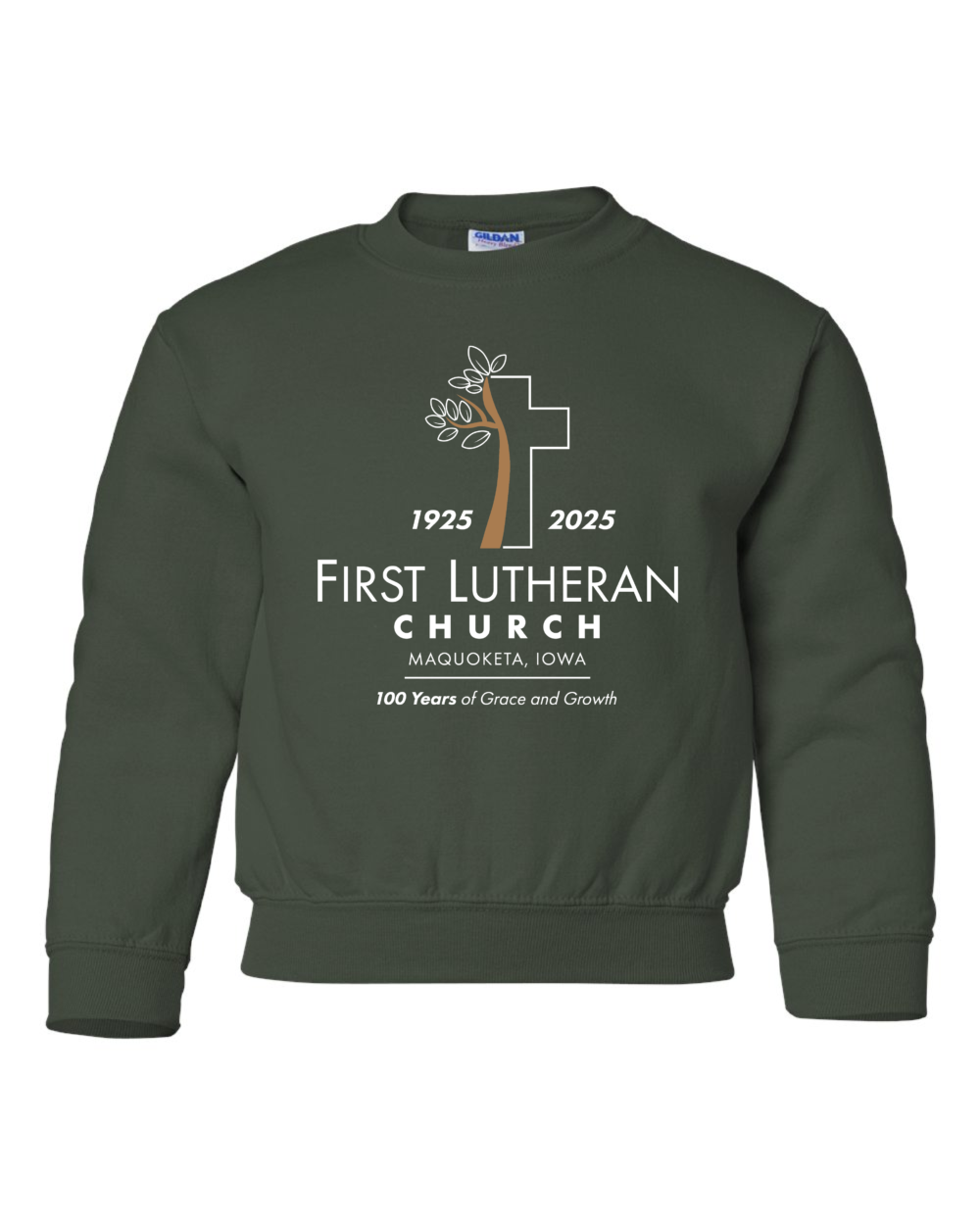 First Lutheran Church 100 Years Youth Gildan Heavy Blend Crewneck Sweatshirt