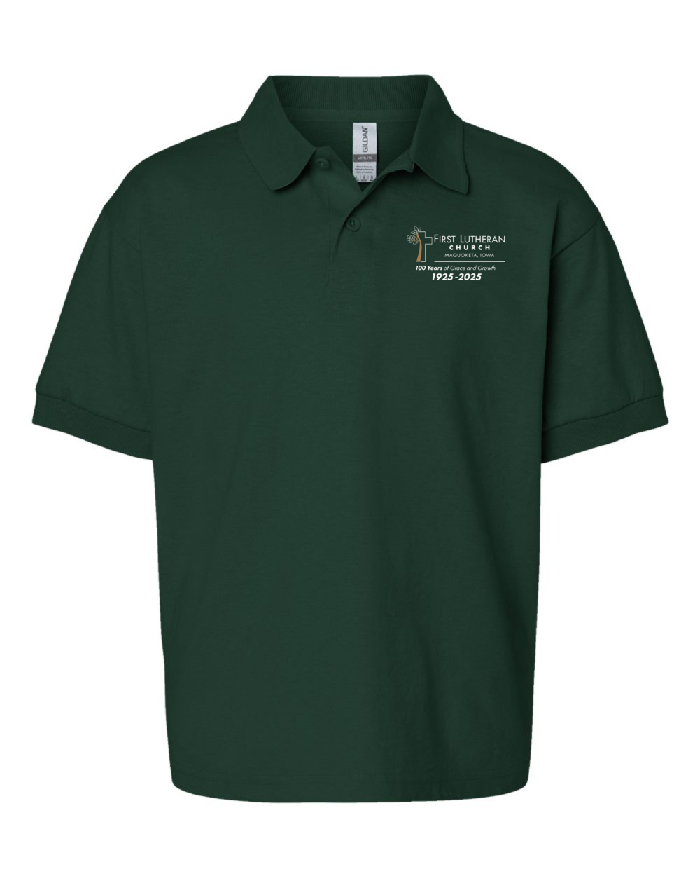 First Lutheran Church 100 Years Youth Gildan DryBlend Jersey Polo