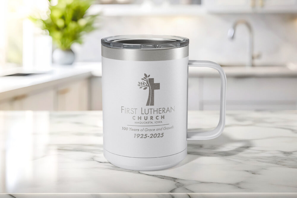 First Lutheran Church 100 Years Maple Street Metals 15 oz Coffee Cup
