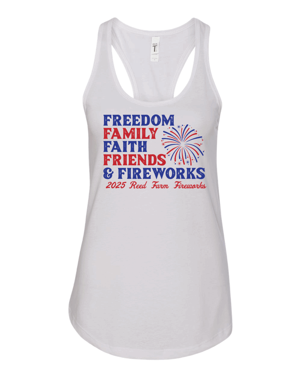 2025 Reed Farm Fireworks Women's Next Level Ideal Racerback Tank (2 Color Options)