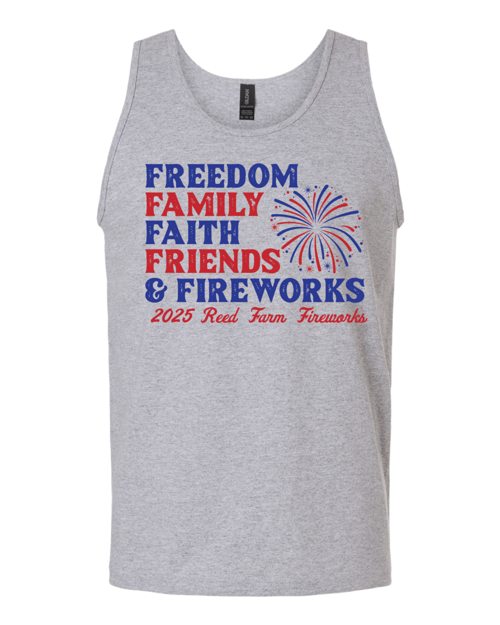 2025 Reed Farm Fireworks Adult Unisex Gildan Ultra Cotton Tank Top (2 Color Options) - Image 3