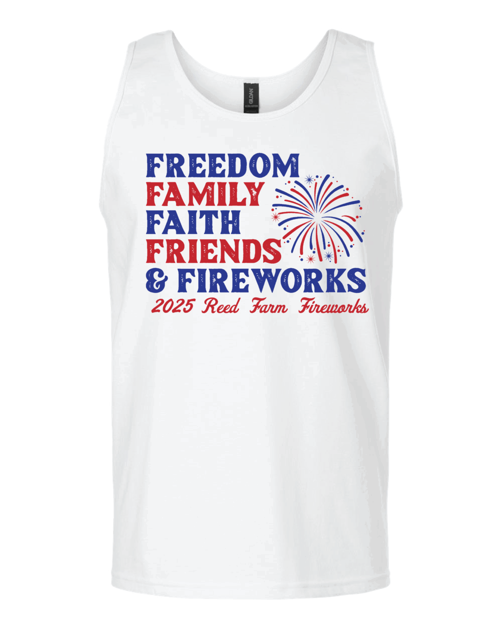 2025 Reed Farm Fireworks Adult Unisex Gildan Ultra Cotton Tank Top (2 Color Options)