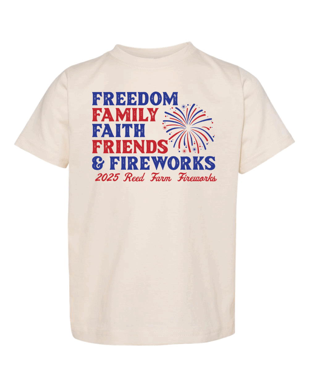 2025 Reed Farm Fireworks Toddler Rabbit Skins Fine Jersey T-Shirt (3 Color Options) - Image 3