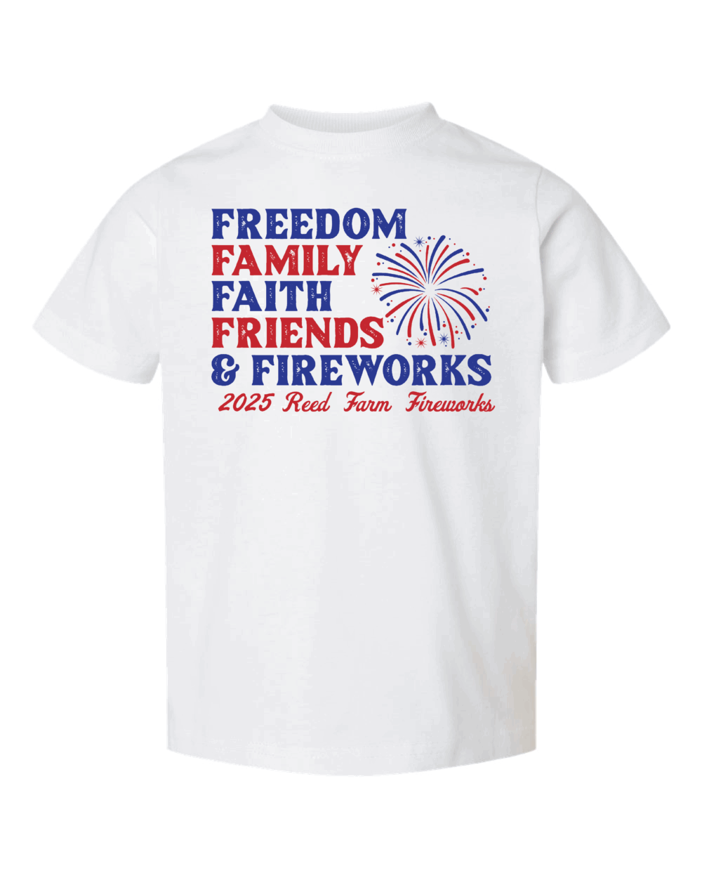 2025 Reed Farm Fireworks Toddler Rabbit Skins Fine Jersey T-Shirt (3 Color Options)