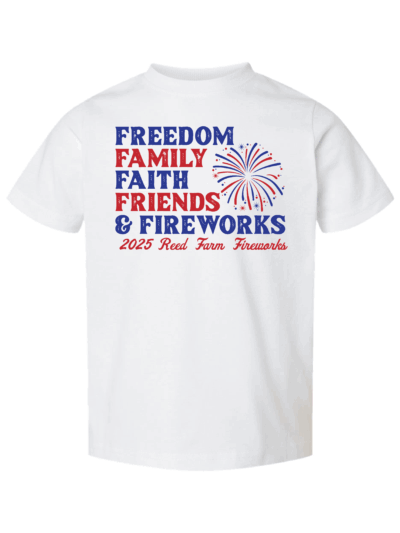 2025 Reed Farm Fireworks Toddler Rabbit Skins Fine Jersey T-Shirt (3 Color Options)