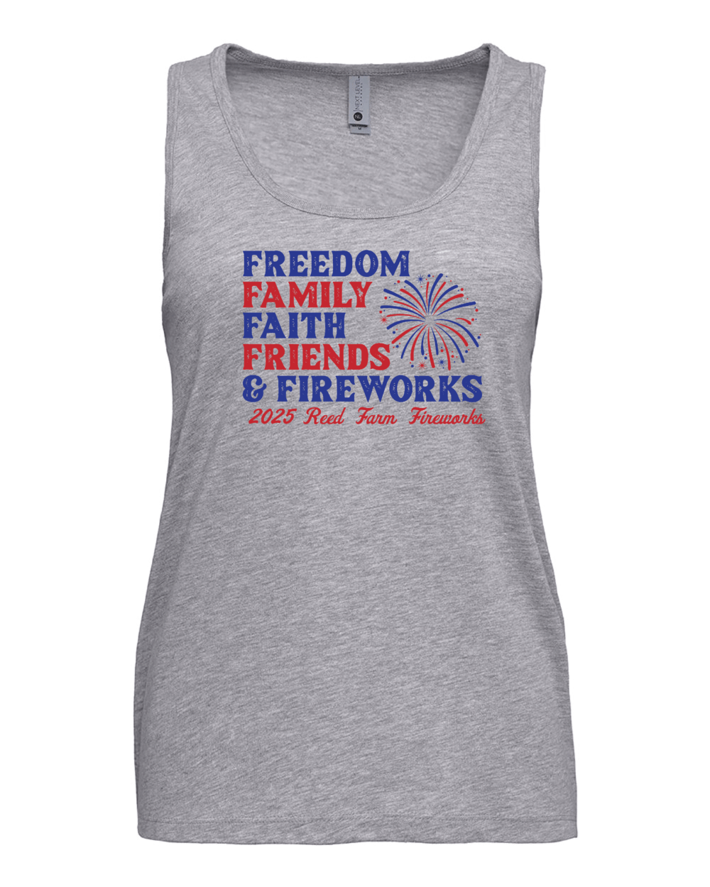 2025 Reed Farm Fireworks Women’s Next Level Cotton Tank (2 Color Options) - Image 3