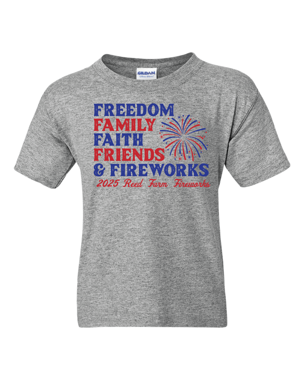 2025 Reed Farm Fireworks Youth Gildan DryBlend T-Shirt (2 Color Options) - Image 3