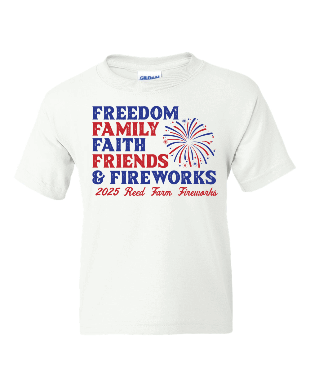 2025 Reed Farm Fireworks Youth Gildan DryBlend T-Shirt (2 Color Options)