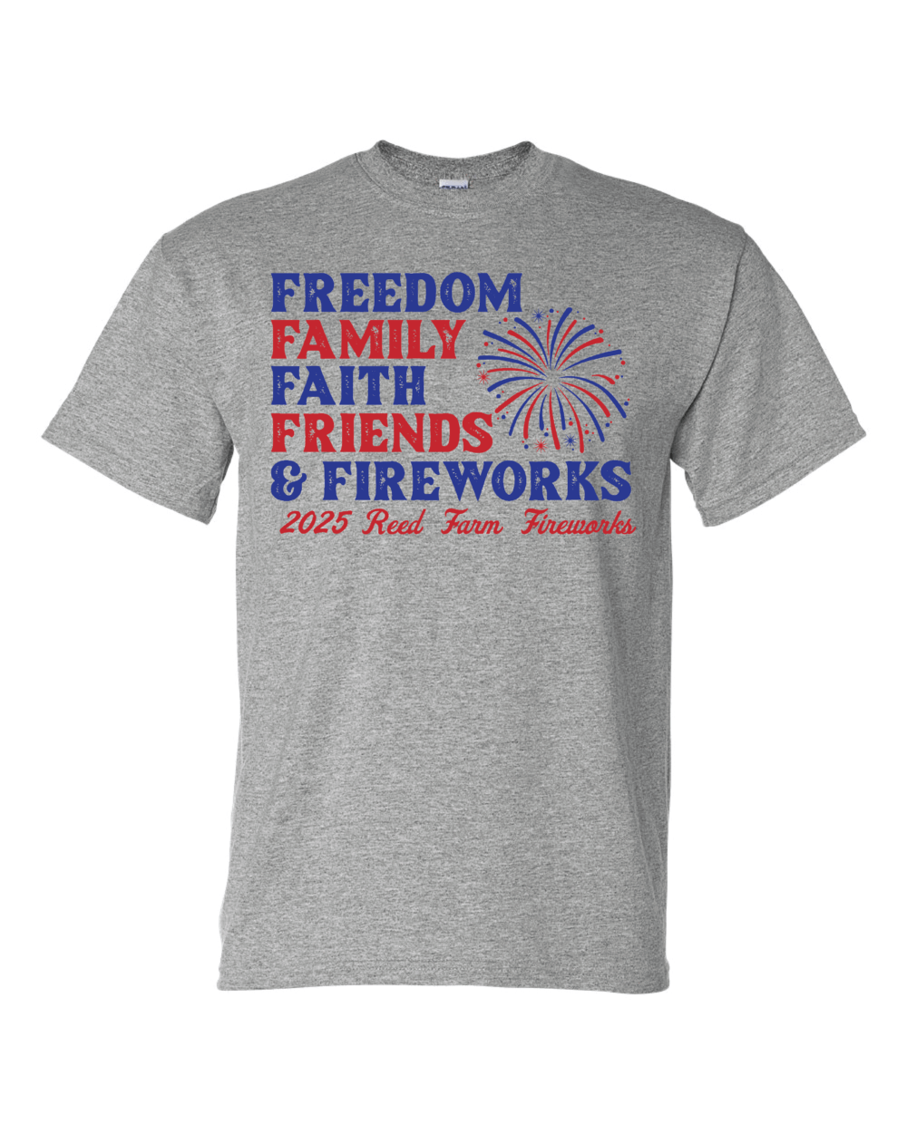 2025 Reed Farm Fireworks Adult Gildan DryBlend T-Shirt (2 Color Options) - Image 3