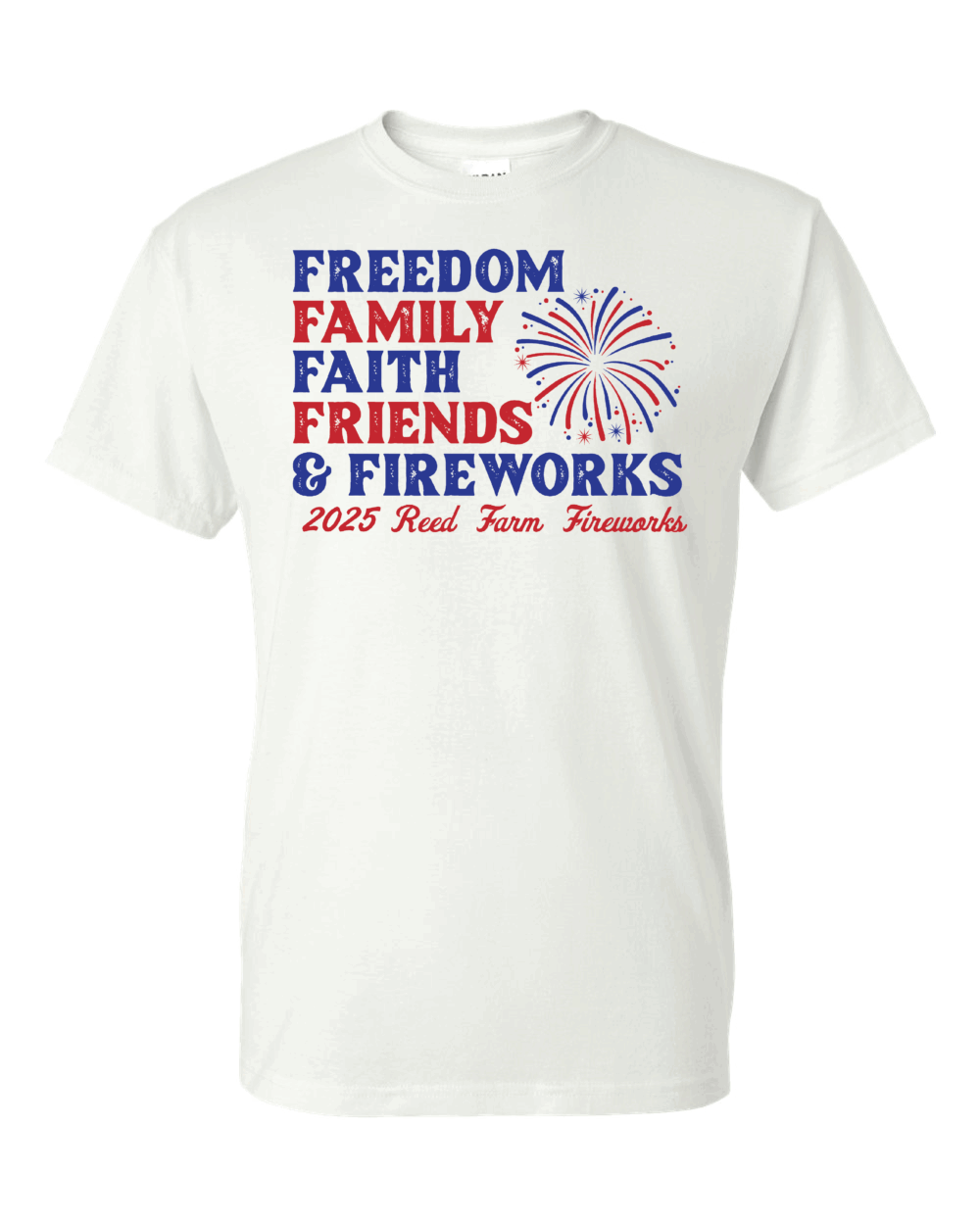 2025 Reed Farm Fireworks Adult Gildan DryBlend T-Shirt (2 Color Options)