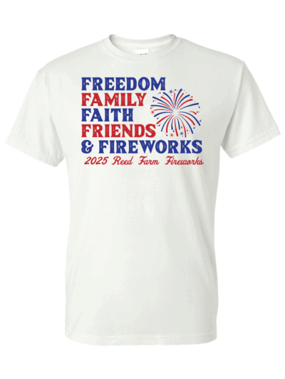 2025 Reed Farm Fireworks Adult Gildan DryBlend T-Shirt (2 Color Options)
