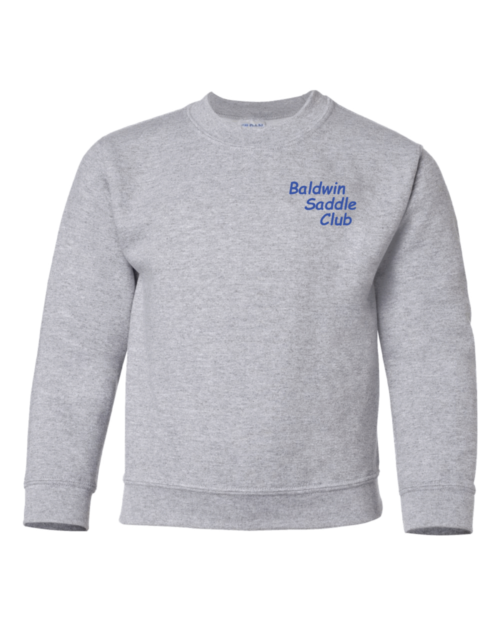 Baldwin Saddle Club Youth Sport Grey Gildan Heavy Blend Crewneck Sweatshirt