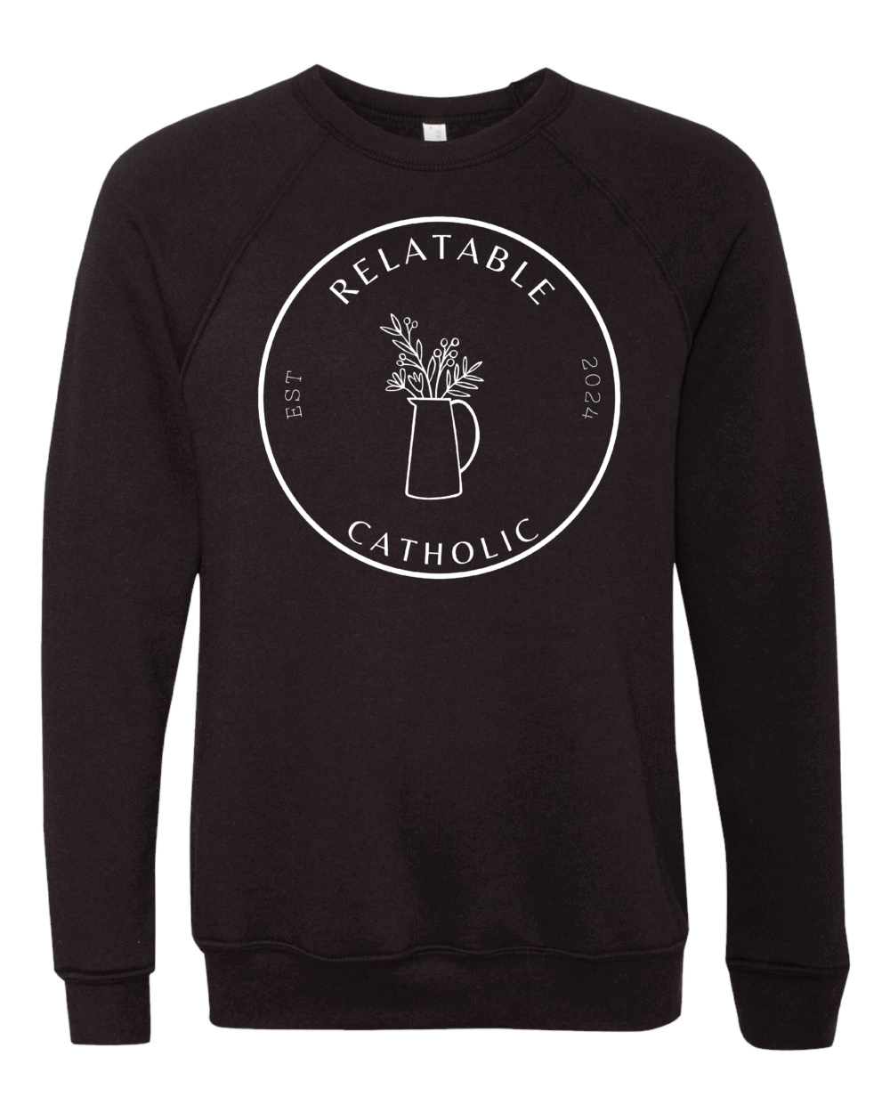 Relatable Catholic Fundraiser Floral Design Adult Bella + Canvas Unisex Sponge Fleece Raglan Crewneck Sweatshirt (2 Color Options)