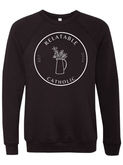 Relatable Catholic Fundraiser Floral Design Adult Bella + Canvas Unisex Sponge Fleece Raglan Crewneck Sweatshirt (2 Color Options)