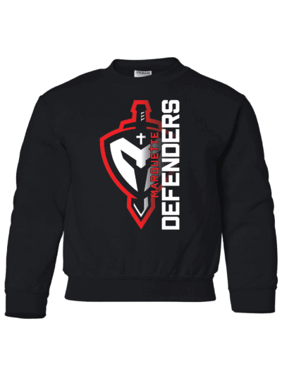 Marquette Catholic Defenders PTO Christmas Fundraiser Youth Black Gildan Heavy Blend Crewneck Sweatshirt