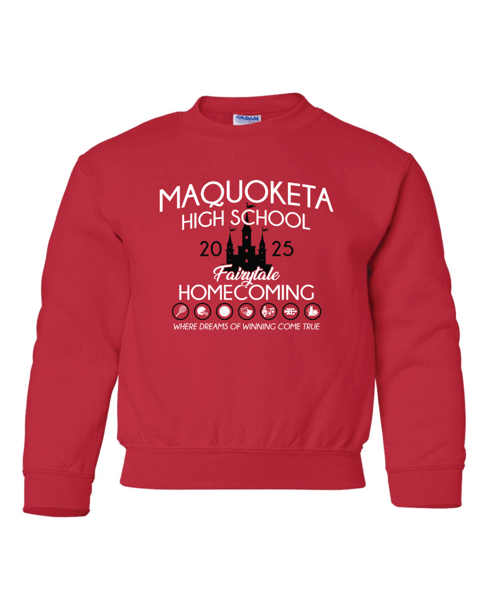 2025 Maquoketa Cardinals Homecoming Cheer Fundraiser Youth Red Gildan Heavy Blend Crewneck Sweatshirt