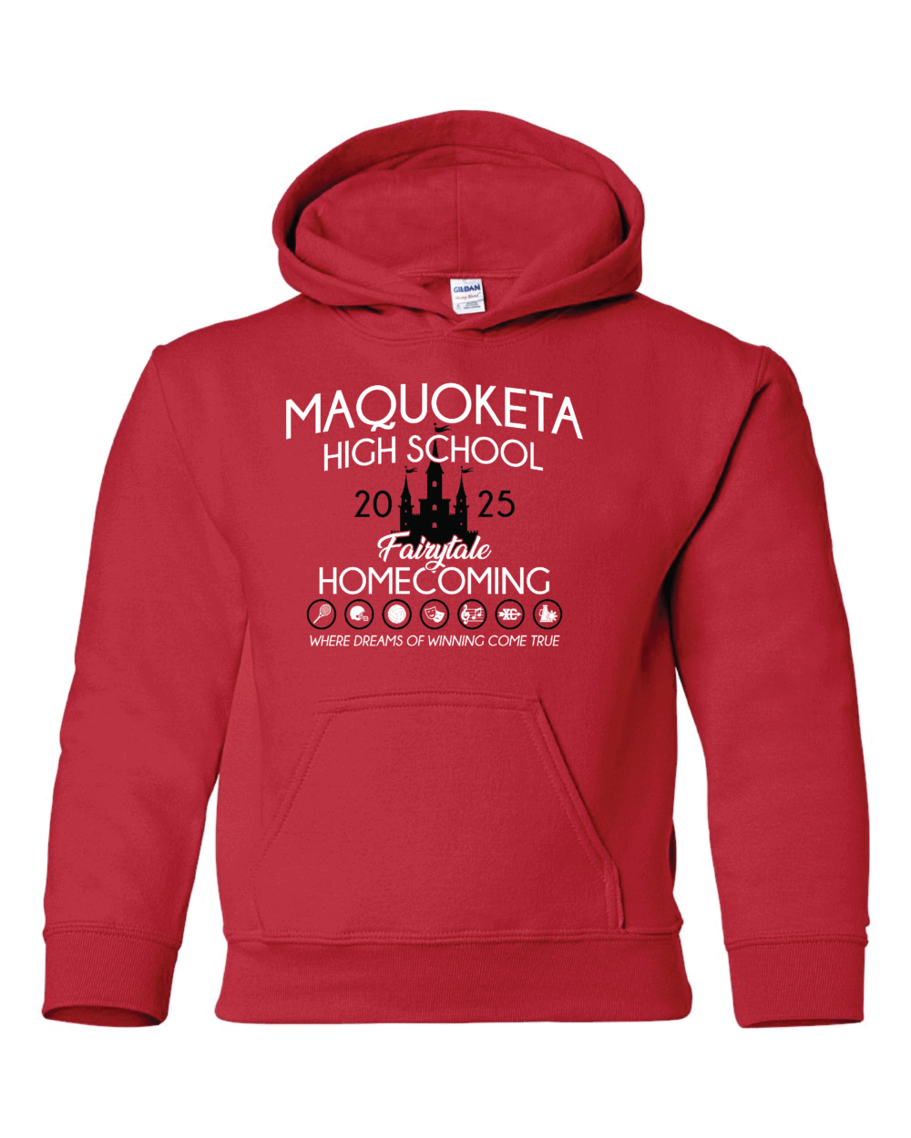 2025 Maquoketa Cardinals Homecoming Cheer Fundraiser Youth Red Gildan Heavy Blend Hoodie