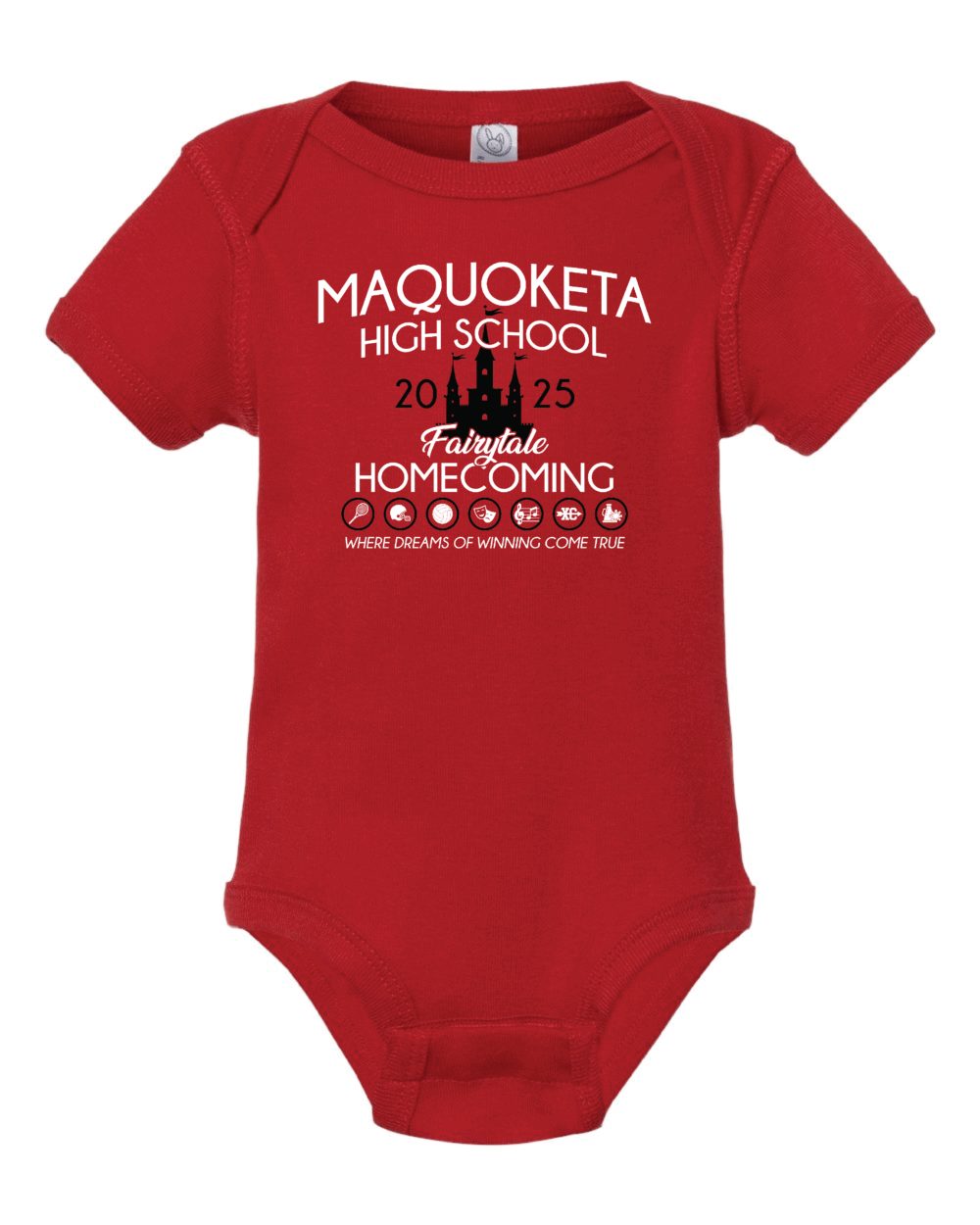 2025 Maquoketa Cardinals Homecoming Cheer Fundraiser Infant Rabbit Skins Red Onesie