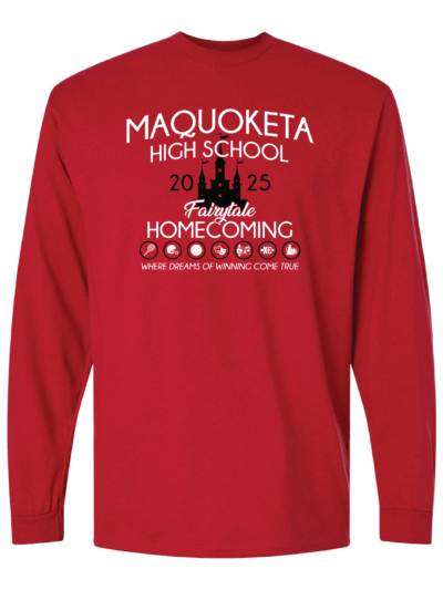 2025 Maquoketa Cardinals Homecoming Cheer Fundraiser Adult Red Gildan DryBlend 50/50 Long Sleeve T-Shirt