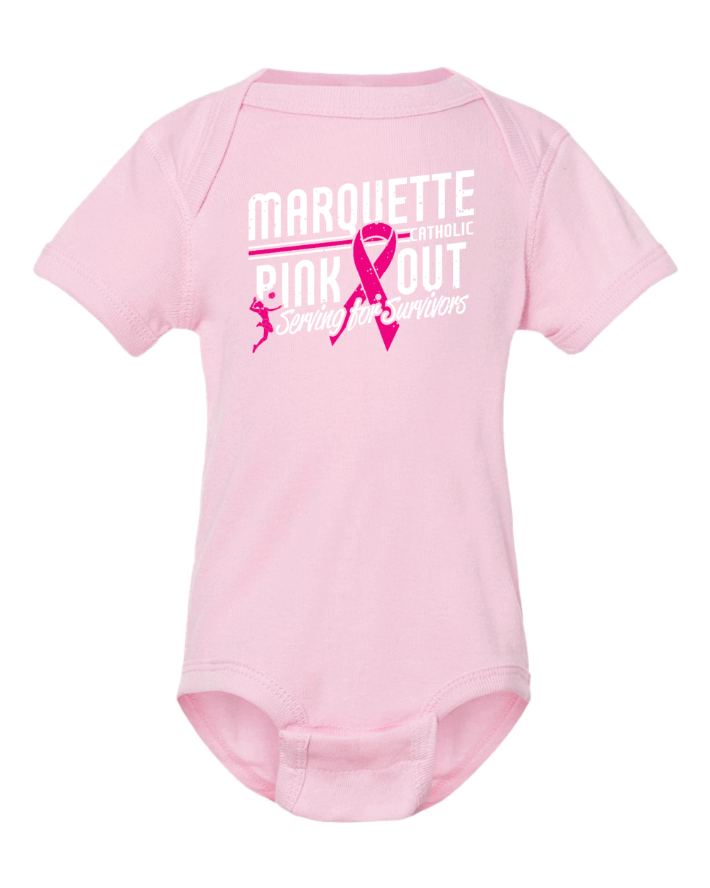 2025 Marquette Catholic Defenders Volleyball Pink Out Fundraiser Infant Pink Onesie