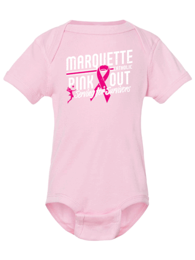 2025 Marquette Catholic Defenders Volleyball Pink Out Fundraiser Infant Pink Onesie