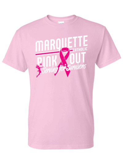 2025 Marquette Catholic Defenders Volleyball Pink Out Fundraiser Adult Light Pink Gildan Unisex DryBlend T-Shirt