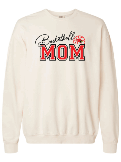 Maquoketa Cardinals Basketball Mom w/ Custom Name & Number Ivory Comfort Colors Unisex Garment-Dyed Lightweight Fleece Crewneck Sweatshirt