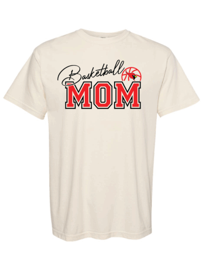 Maquoketa Cardinals Basketball Mom w/ Custom Name & Number Ivory Comfort Colors Unisex Garment-Dyed Heavyweight T-Shirt