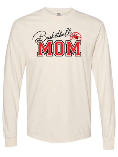 Maquoketa Cardinals Basketball Mom w/ Custom Name & Number Ivory Comfort Colors Unisex Garment-Dyed Heavyweight Long Sleeve T-Shirt