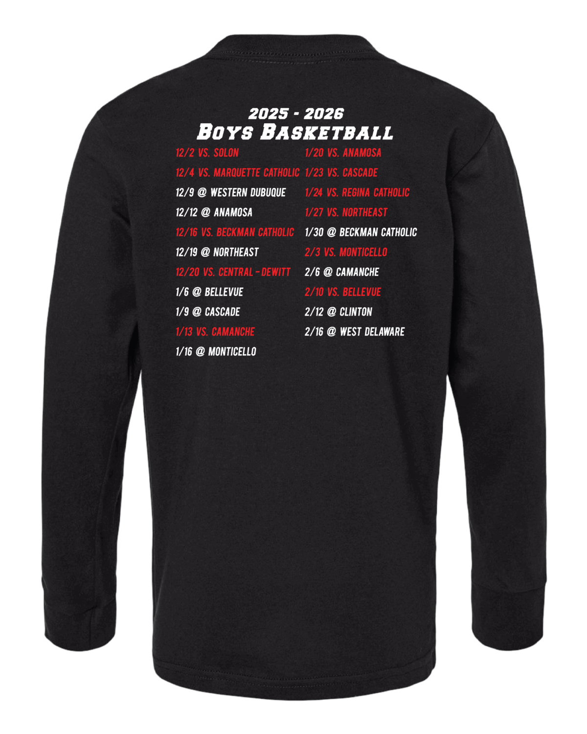2025 Maquoketa Cardinals Boys Basketball Schedule Fundraiser Youth Black Next Level Cotton Long Sleeve T-Shirt - Image 2