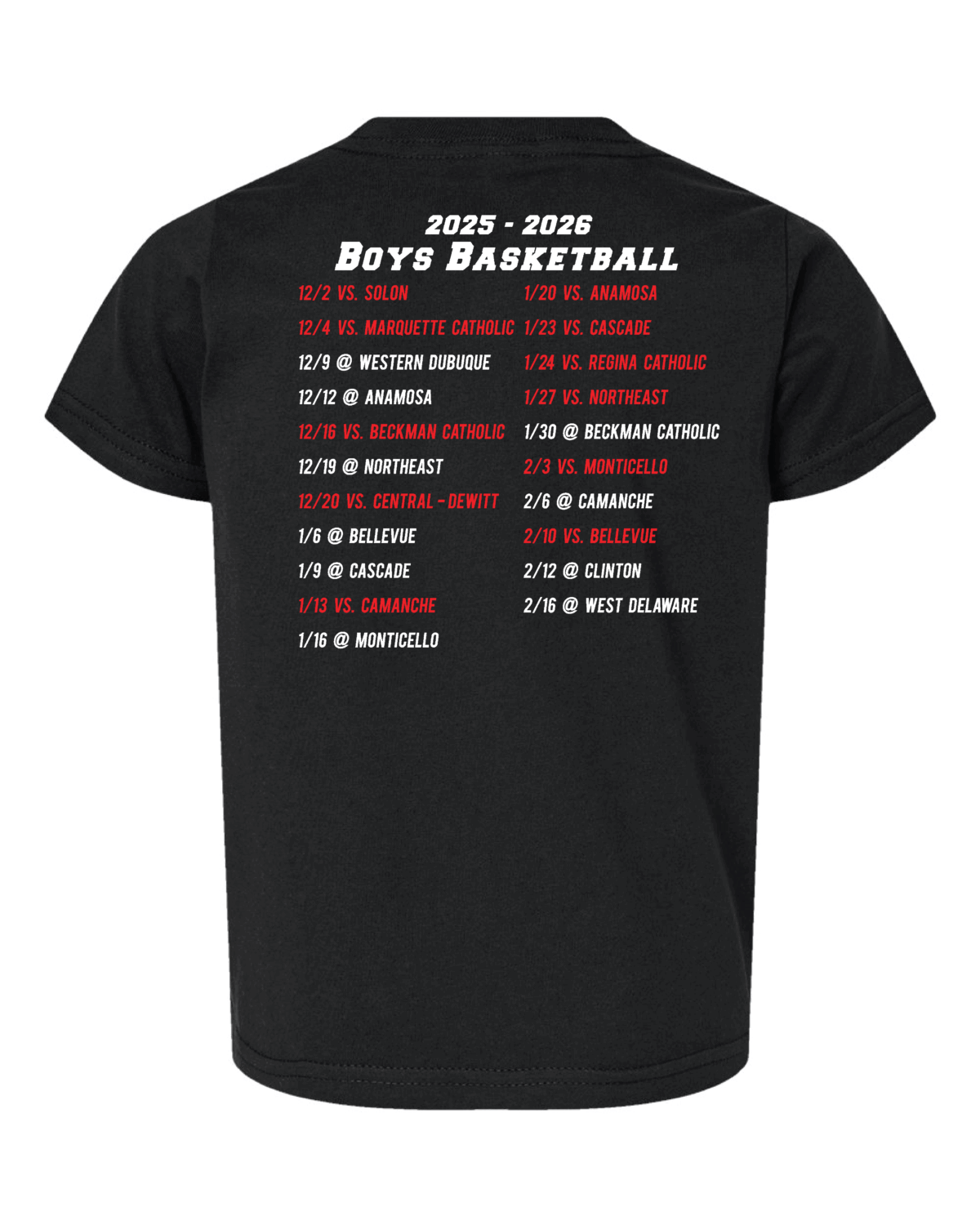 2025 Maquoketa Cardinals Boys Basketball Schedule Fundraiser Toddler Black Rabbit Skins Fine Jersey T-Shirt - Image 2