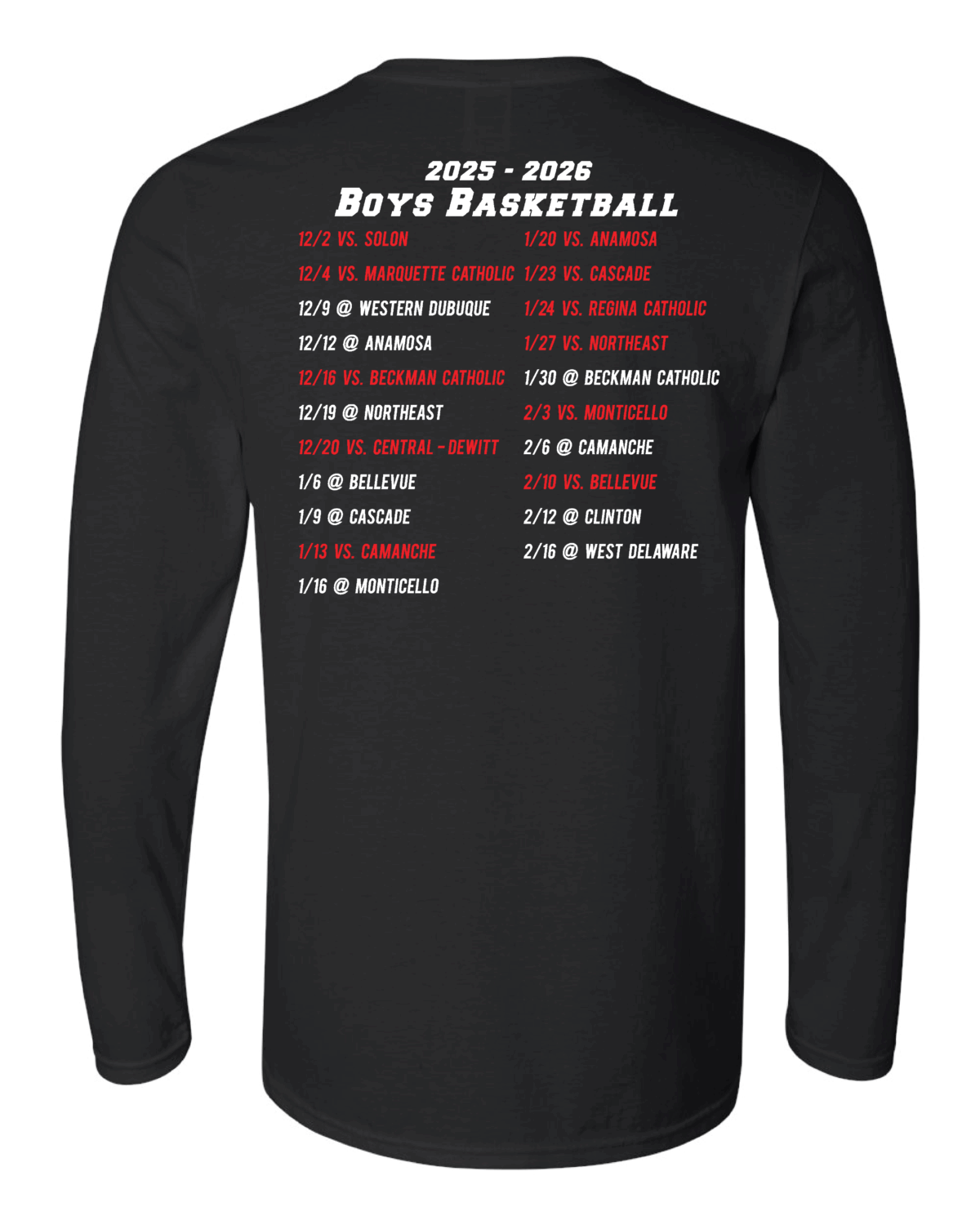 2025 Maquoketa Cardinals Boys Basketball Schedule Fundraiser Adult Black Softstyle Long Sleeve T-Shirt - Image 2