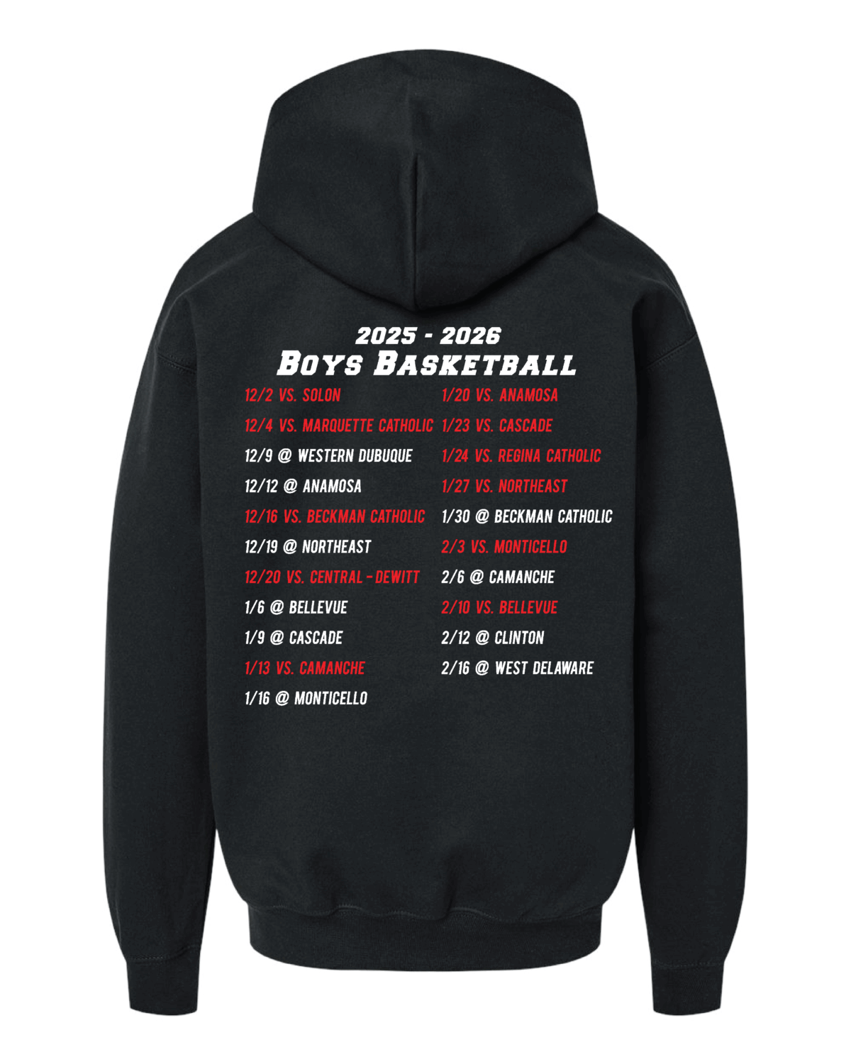 2025 Maquoketa Cardinals Boys Basketball Schedule Fundraiser Adult Black Gildan Softstyle Midweight Hoodie - Image 2