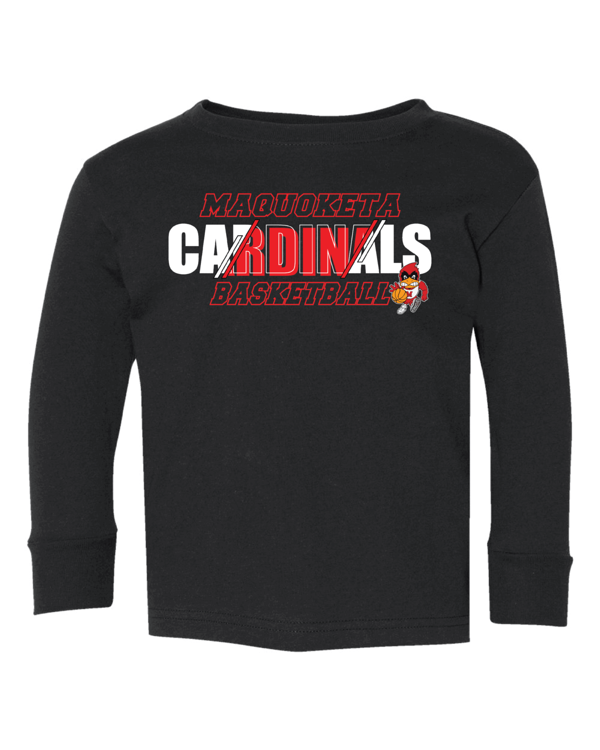 2025 Maquoketa Cardinals Boys Basketball Schedule Fundraiser Toddler Black Rabbit Skins Fine Jersey Long Sleeve T-Shirt