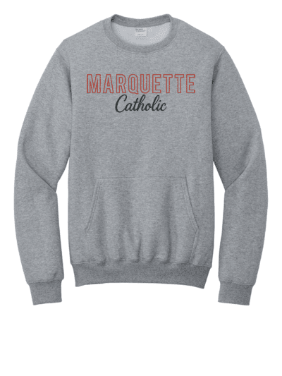 Marquette Catholic Defenders PTO Christmas Fundraiser Puff Embroidered Youth Port & Co Core Fleece Crewneck Pocket Sweatshirt (4 Color Options)