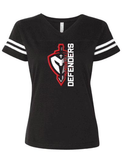 Marquette Catholic Defenders PTO Christmas Fundraiser Women's LAT Football V-Neck Fine Jersey T-Shirt (2 Color Options)