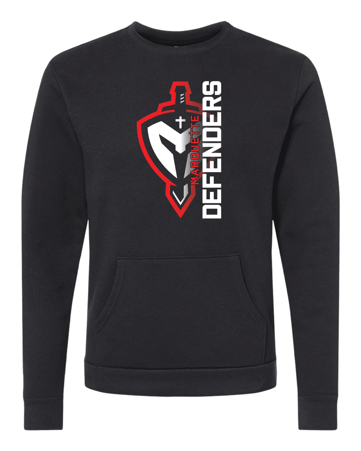 Marquette Catholic Defenders PTO Christmas Fundraiser Adult Next Level Black Santa Barbara Pocket Crewneck Sweatshirt