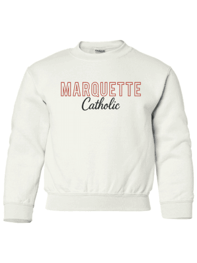 Marquette Catholic Defenders PTO Christmas Fundraiser Puff Embroidered Youth Gildan Heavy Blend Crewneck Sweatshirt (4 Color Options)