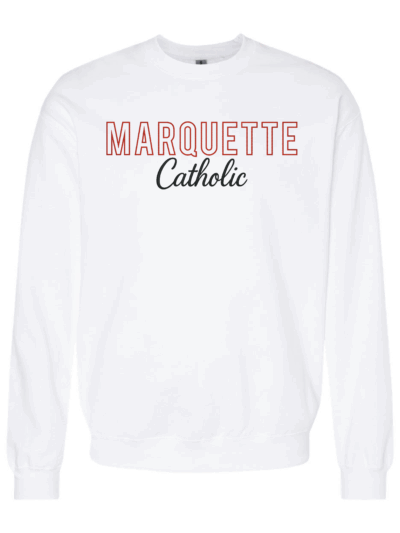 Marquette Catholic Defenders PTO Christmas Fundraiser Puff Embroidered Adult Gildan Softstyle Midweight Crewneck Sweatshirt (5 Color Options)