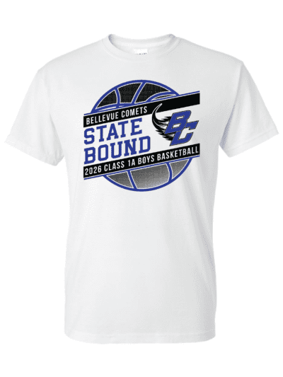 Extra 2026 Bellevue Comets Boys State Basketball Adult Gildan DryBlend T-Shirt