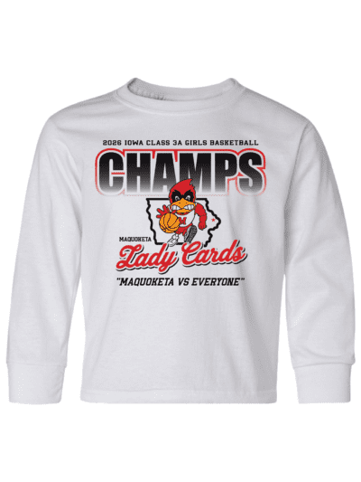 2026 Maquoketa Cardinals Girls State Basketball Champs Youth JERZEES Dri-Power Long Sleeve 50/50 T-Shirt